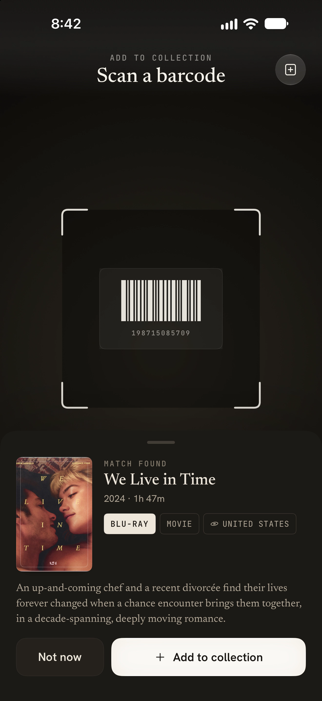 Scanning a disc barcode to add it to the collection