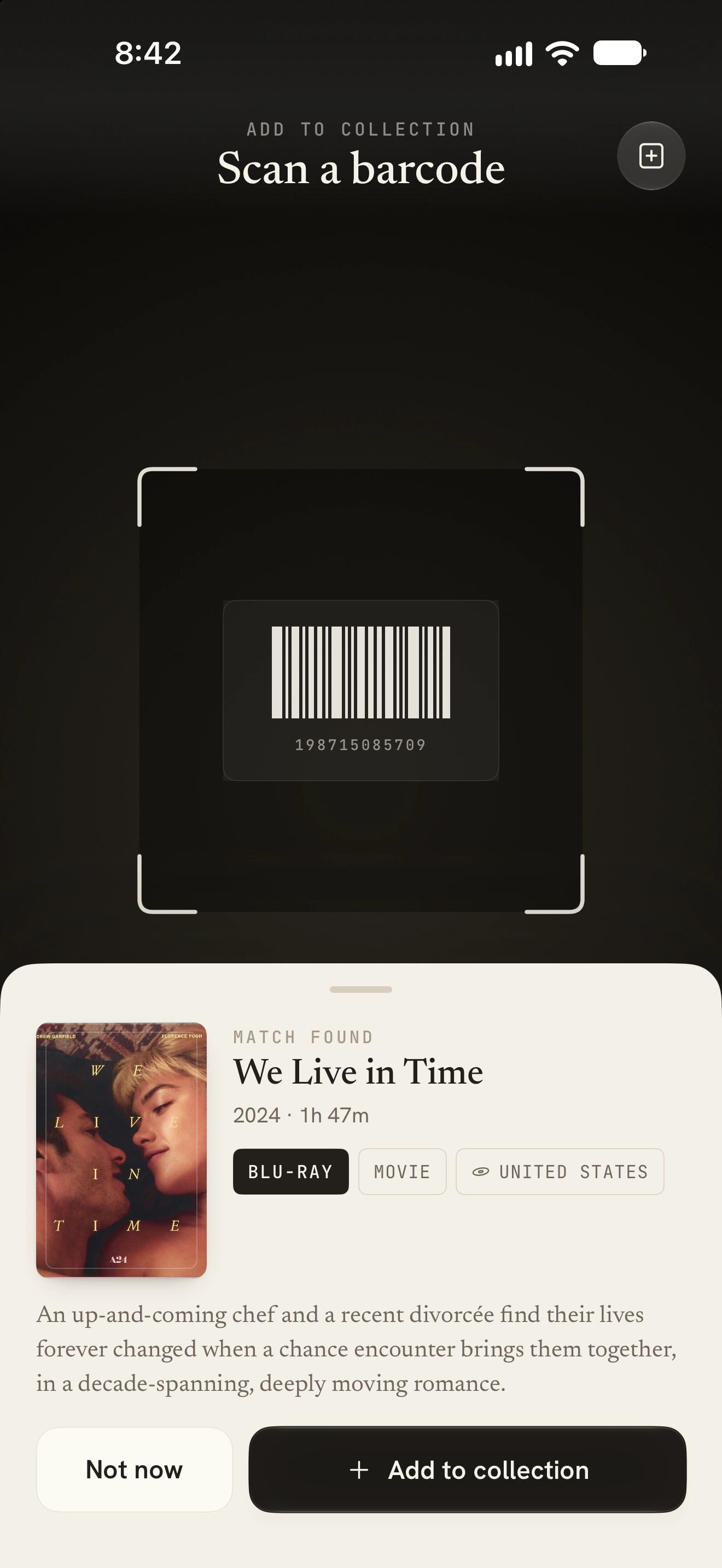 Scanning a disc barcode to add it to the collection